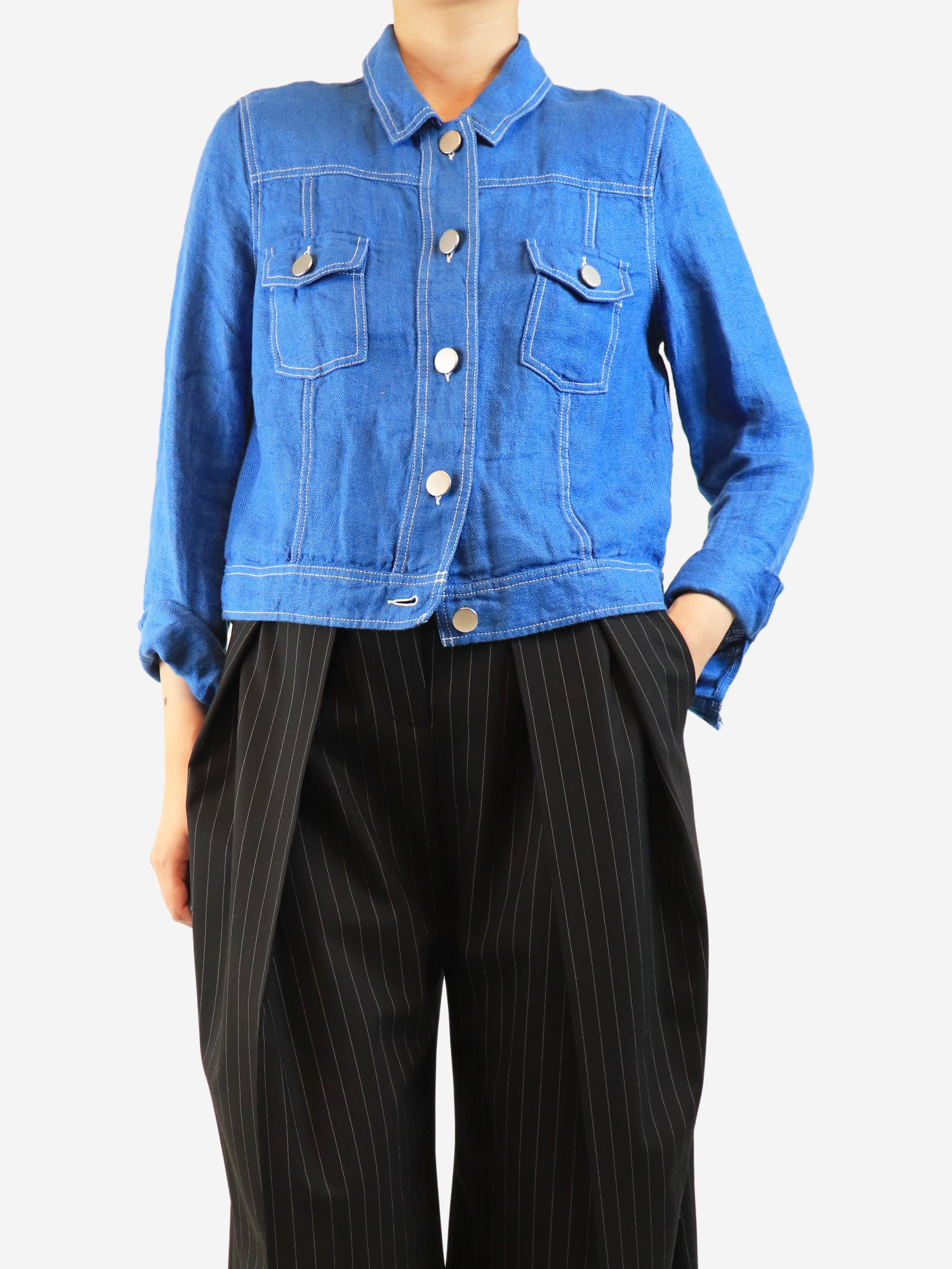 Blue cropped linen jacket - size UK 12 Coats & Jackets Brora 
