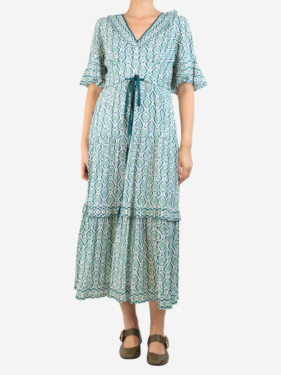 Green short sleeve tree print dress - size UK 10 Dresses Cefinn 