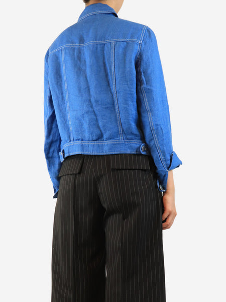 Blue cropped linen jacket - size UK 12 alternate image
