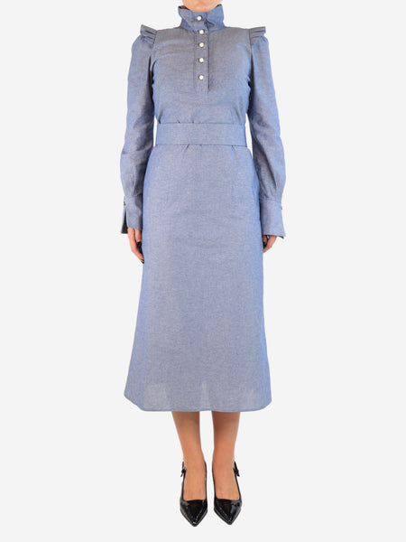 Blue ruffle-sleeved midi dress - size product image