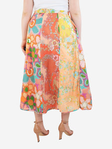 Zimmermann Peach floral linen midi skirt - size UK 14