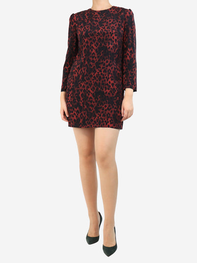 Dark red leopard print mini dress - size UK 8 Dresses Saint Laurent 