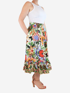 Etro Multicolour floral ruffle-hem midi skirt - size UK 12