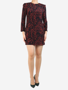 Saint Laurent Dark red leopard print mini dress - size UK 8
