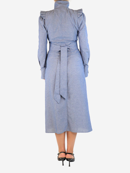 Blue ruffle-sleeved midi dress - size alternate image