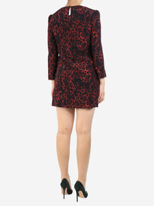Saint Laurent Dark red leopard print mini dress - size UK 8