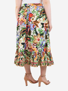 Etro Multicolour floral ruffle-hem midi skirt - size UK 12