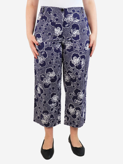 White and navy floral wide-leg trousers - size UK 12 Trousers Dries Van Noten 