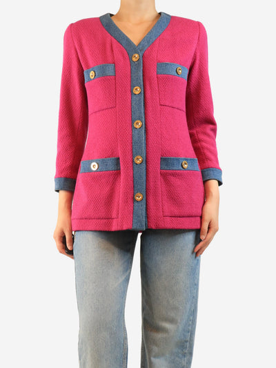 Fuschia denim-trim button down jacket - size UK 10 Coats & Jackets Chanel Boutique 