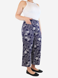 Dries Van Noten White and navy floral wide-leg trousers - size UK 12