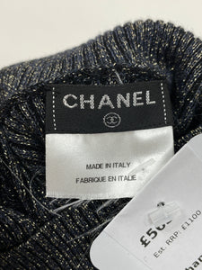 Chanel Dark blue and gold ribbed lurex high-neck jumper - size S