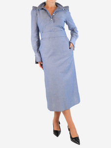 Anna Mason Blue ruffle-sleeved midi dress - size