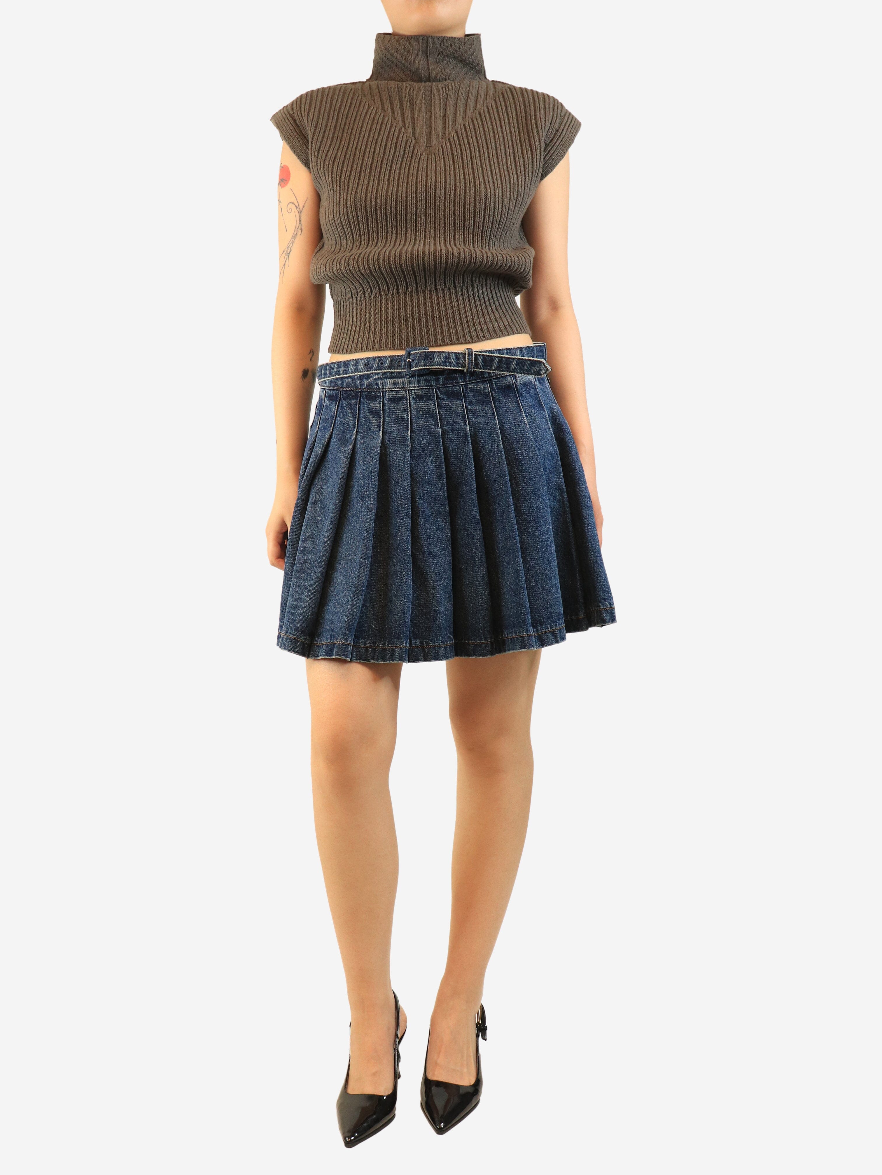 Blue denim pleated mini skirt - size UK 14 Skirts self-portrait 