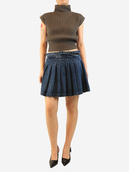 Blue denim pleated mini skirt - size UK 14 alternate image