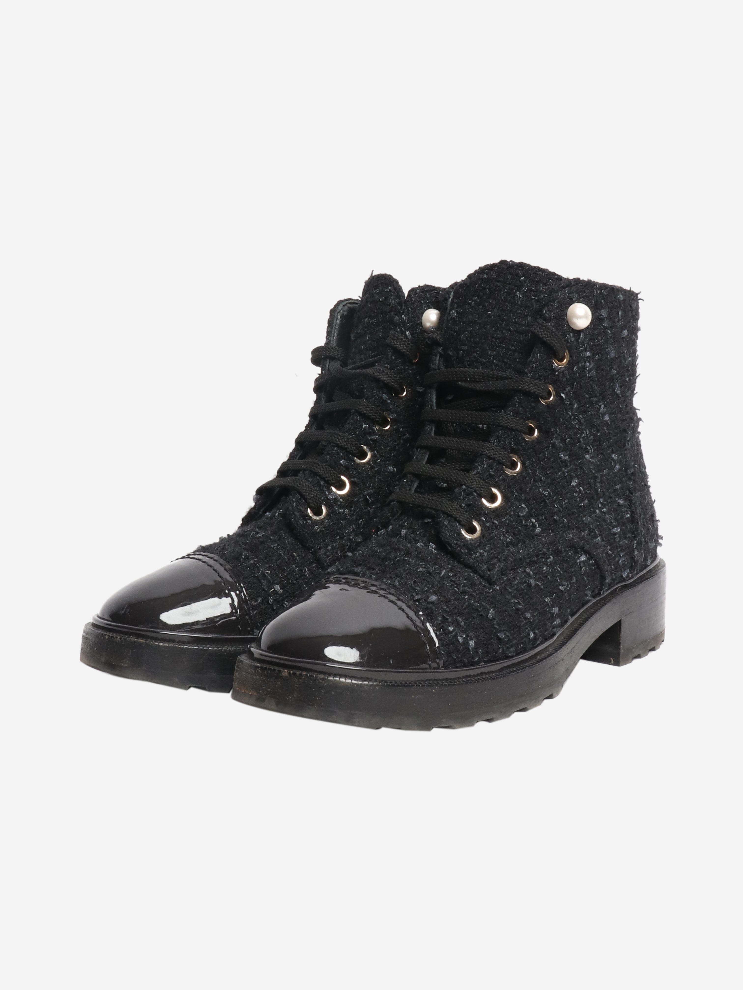 Black tweed boots - size EU 38.5 (UK 5.5) Boots Chanel 