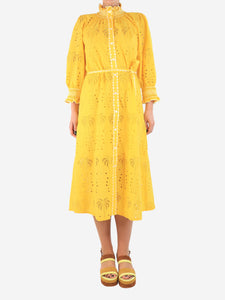 Muzungu Sisters Yellow belted broderie midi dress - size M