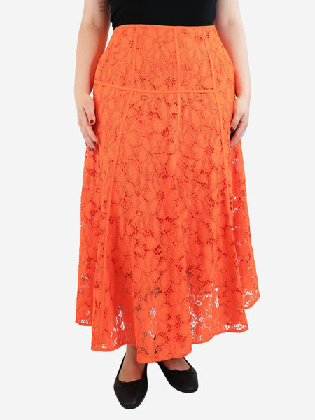 Orange floral lace midi skirt - size UK 12 product image