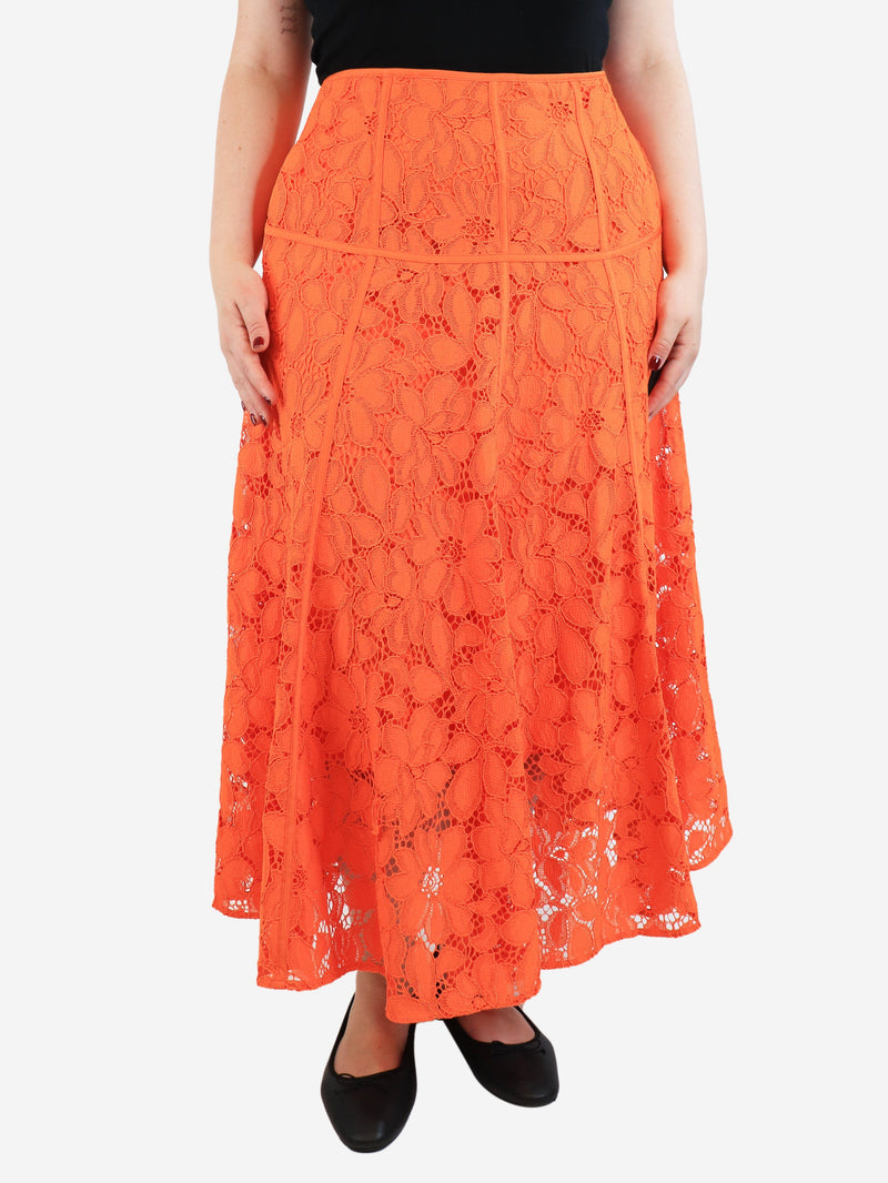 Orange floral lace midi skirt - size UK 12 Skirts ME+EM 