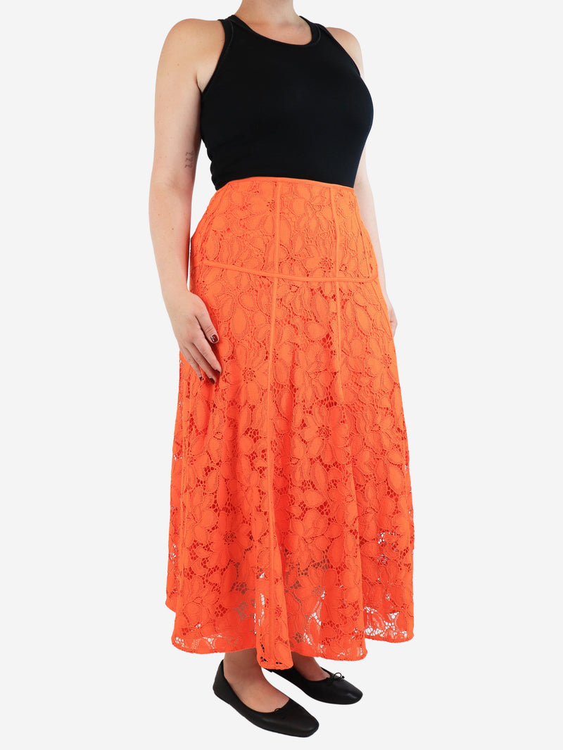 Orange floral lace midi skirt - size UK 12 Skirts ME+EM 
