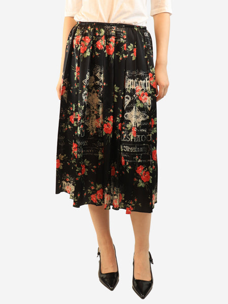 Black floral pleated midi skirt - size UK 10 product image