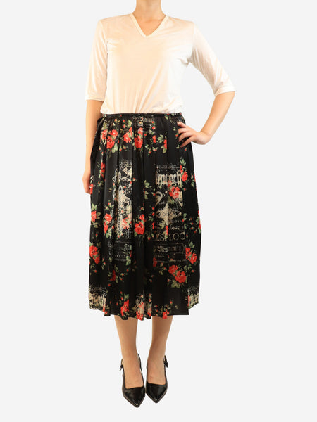 Black floral pleated midi skirt - size UK 10 alternate image