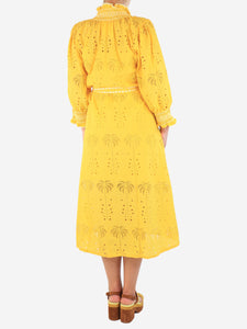 Muzungu Sisters Yellow belted broderie midi dress - size M