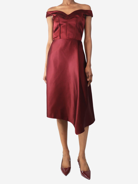 Burgundy satin mid dress - size 6 product image