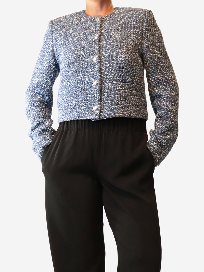 Blue button up tweed jacket