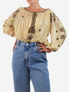 Isabel Marant Etoile Pale yellow embroidered peasant blouse - size UK 8