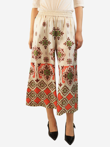 Orange printed silk wide leg trousers - size L product image