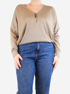 Brunello Cucinelli Taupe sequin-embellished jumper - size