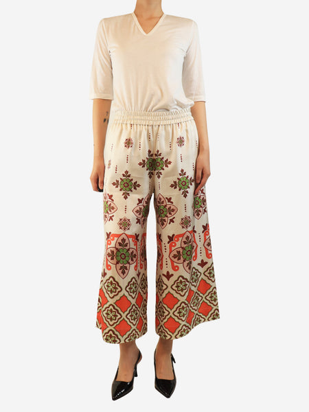 Orange printed silk wide leg trousers - size L alternate image
