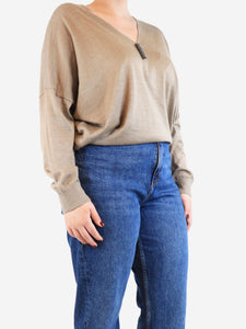 Brunello Cucinelli Taupe sequin-embellished jumper - size