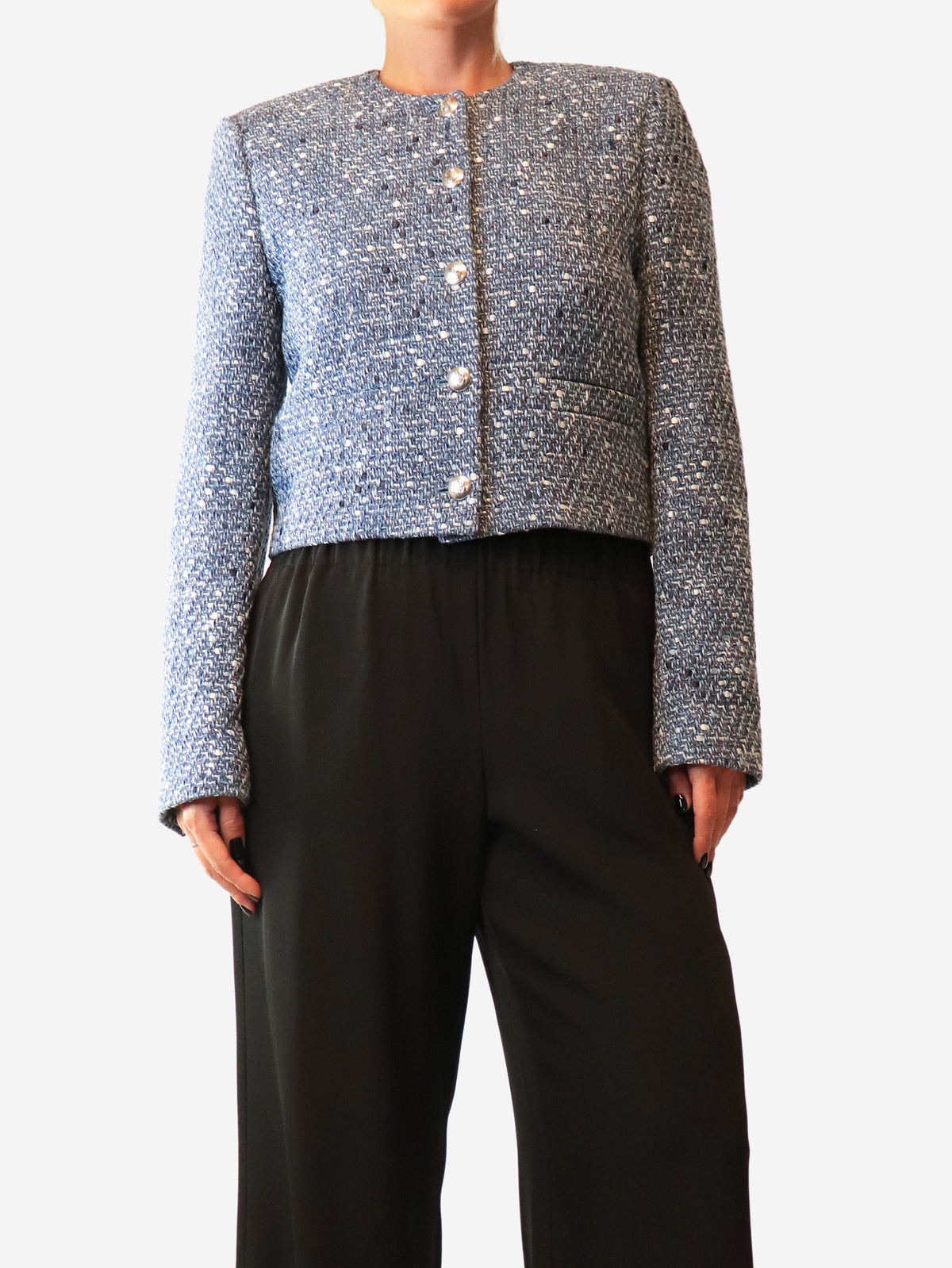 Blue button up tweed jacket