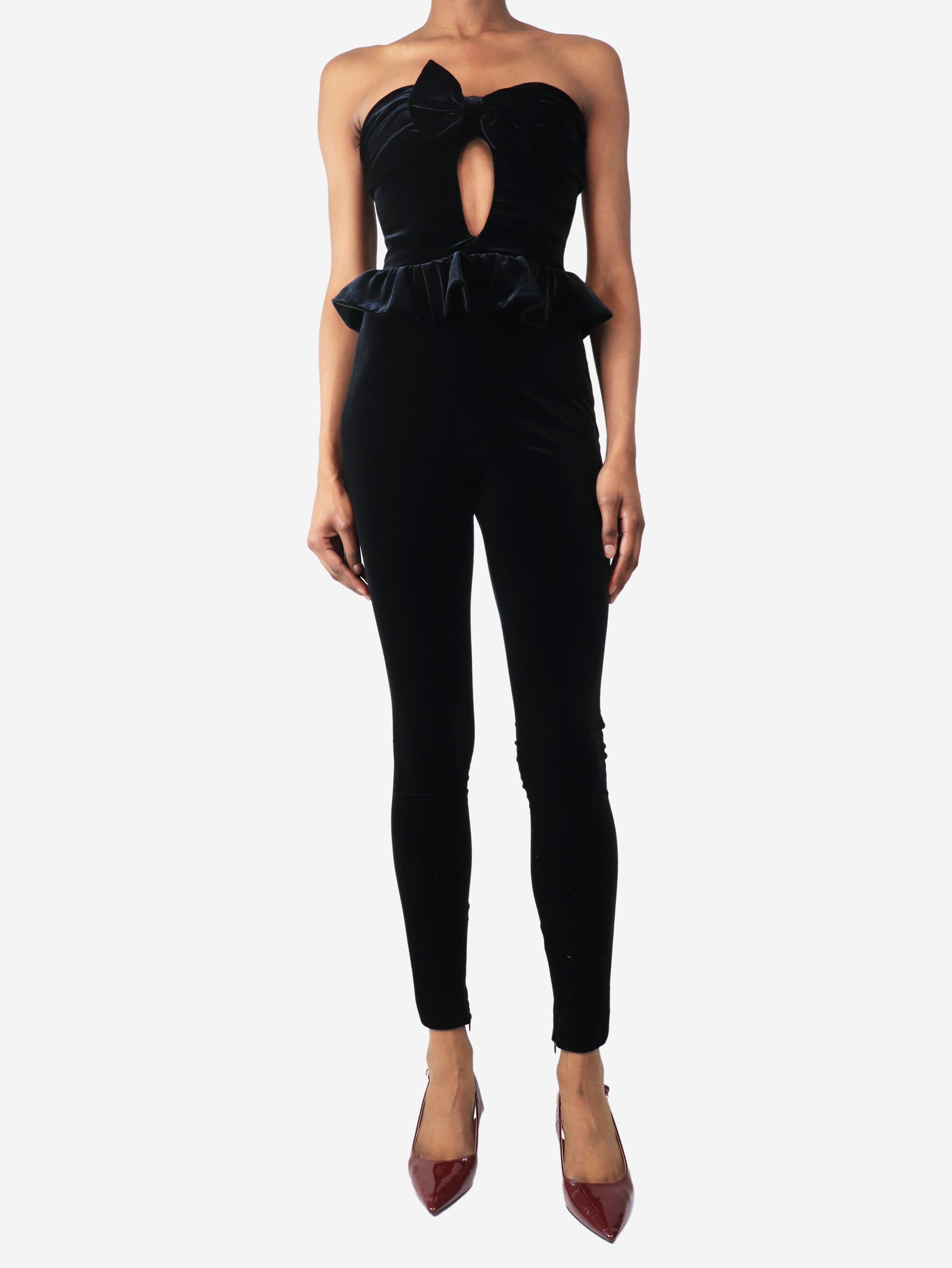 Black strapless velour jumpsuit - size UK 6 Jumpsuit Alessandra Rich 