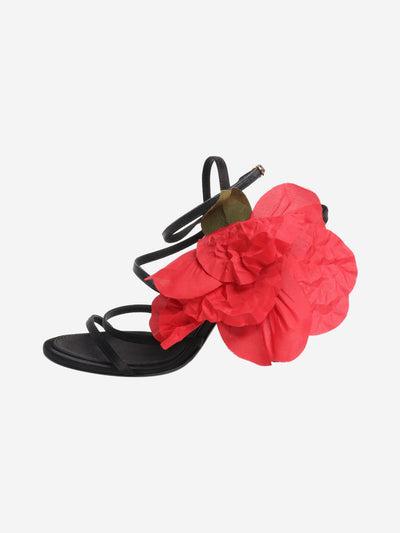 Black flower detail satin heels - size EU 38 (UK 5) Heels Dolce & Gabbana 