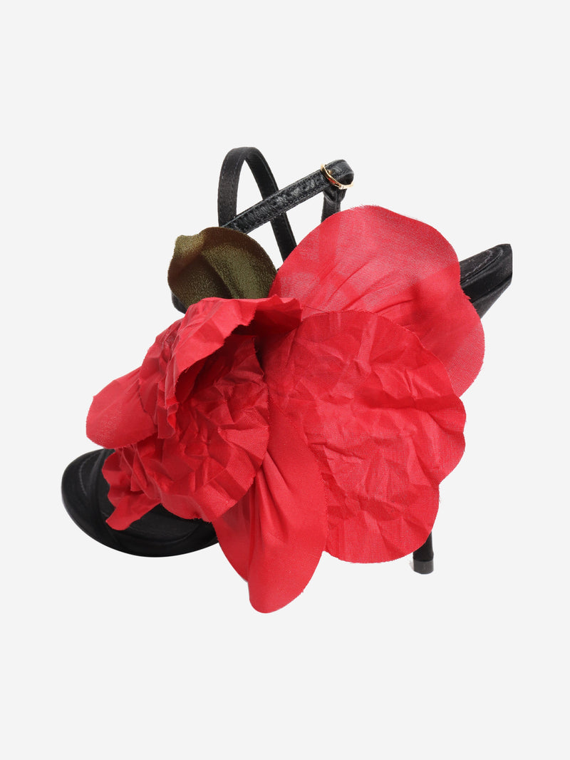 Black flower detail satin heels - size EU 38 (UK 5) Heels Dolce & Gabbana 