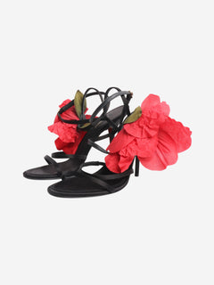 Black flower detail satin heels - size EU 38 (UK 5) Heels Dolce & Gabbana 