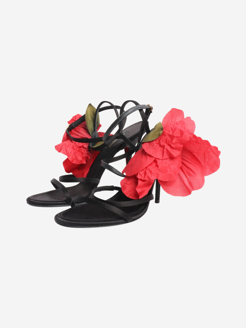 Black flower detail satin heels - size EU 38 (UK 5) Heels Dolce & Gabbana 