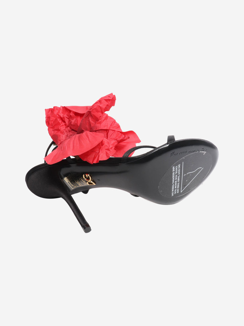 Black flower detail satin heels - size EU 38 (UK 5) Heels Dolce & Gabbana 