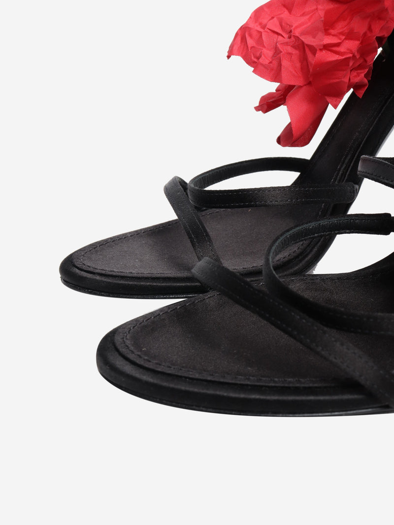 Black flower detail satin heels - size EU 38 (UK 5) Heels Dolce & Gabbana 