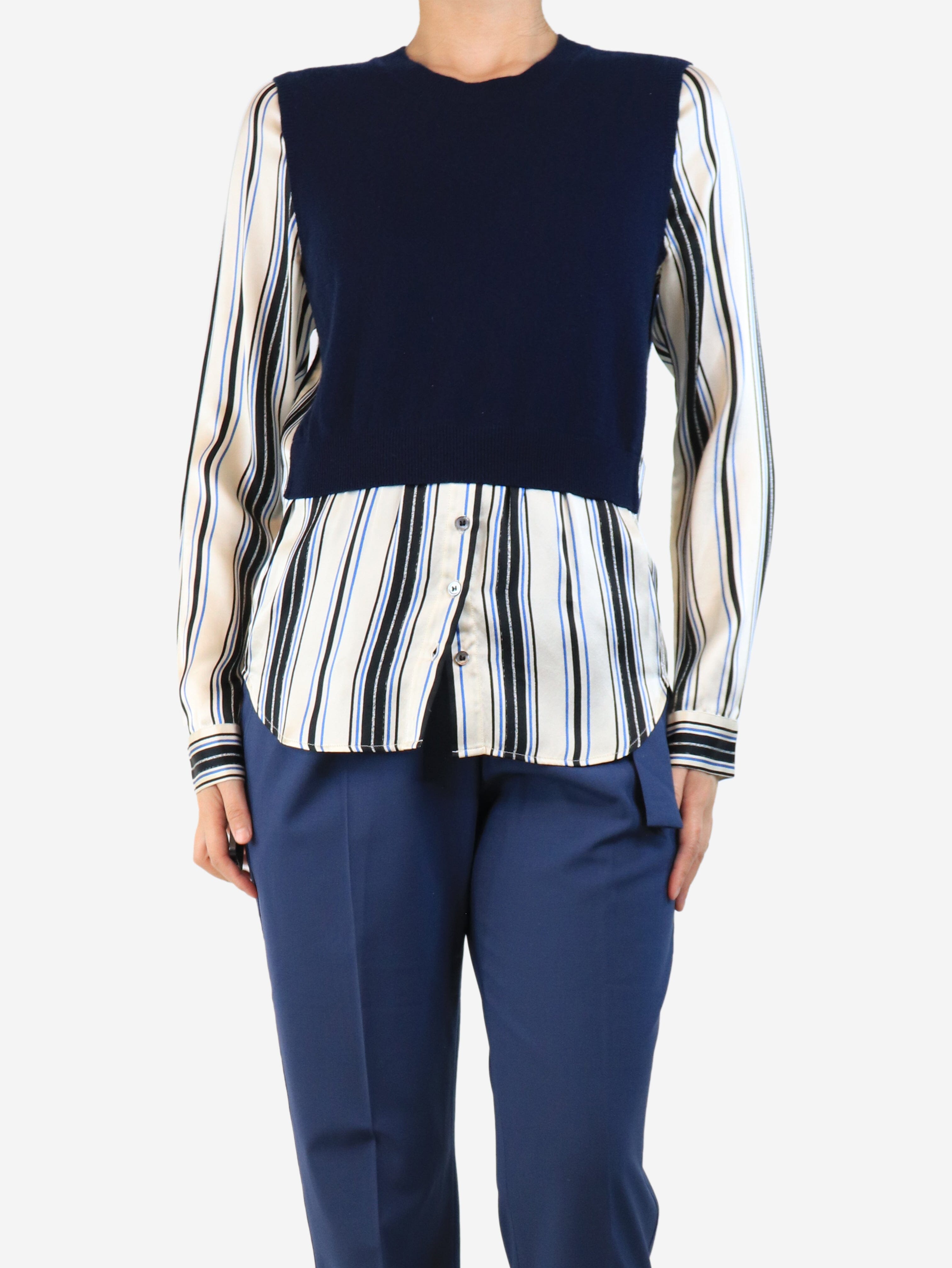 Navy cashmere jumper with silk stripe sleeve - size M Knitwear Veronica Beard 