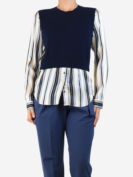 Navy cashmere jumper with silk stripe sleeve - size M product image