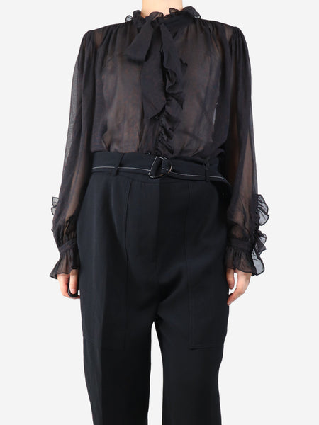 Brown sheer leopard print chiffon blouse - size M product image