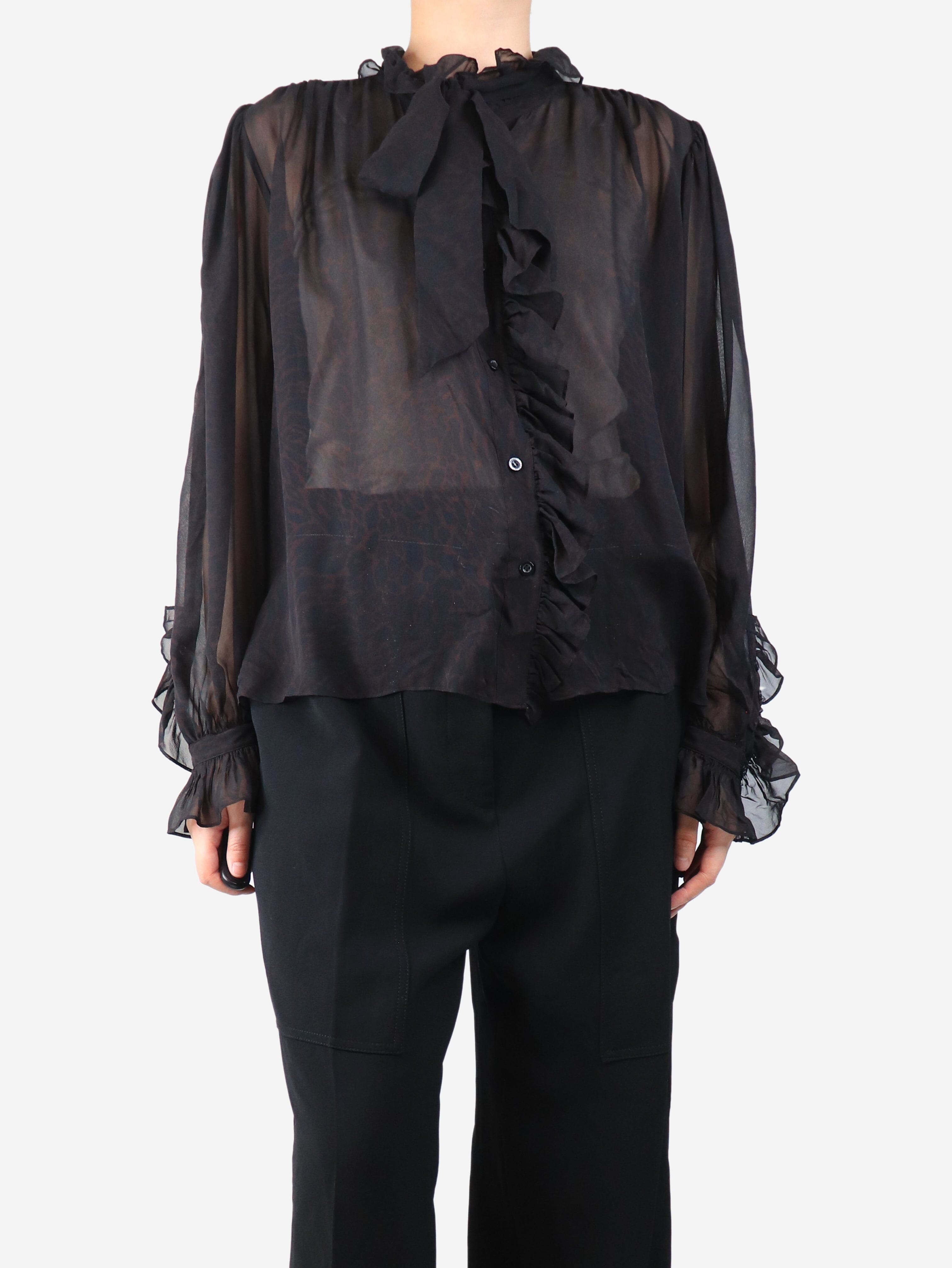 Brown sheer leopard print chiffon blouse - size M Tops Frame 