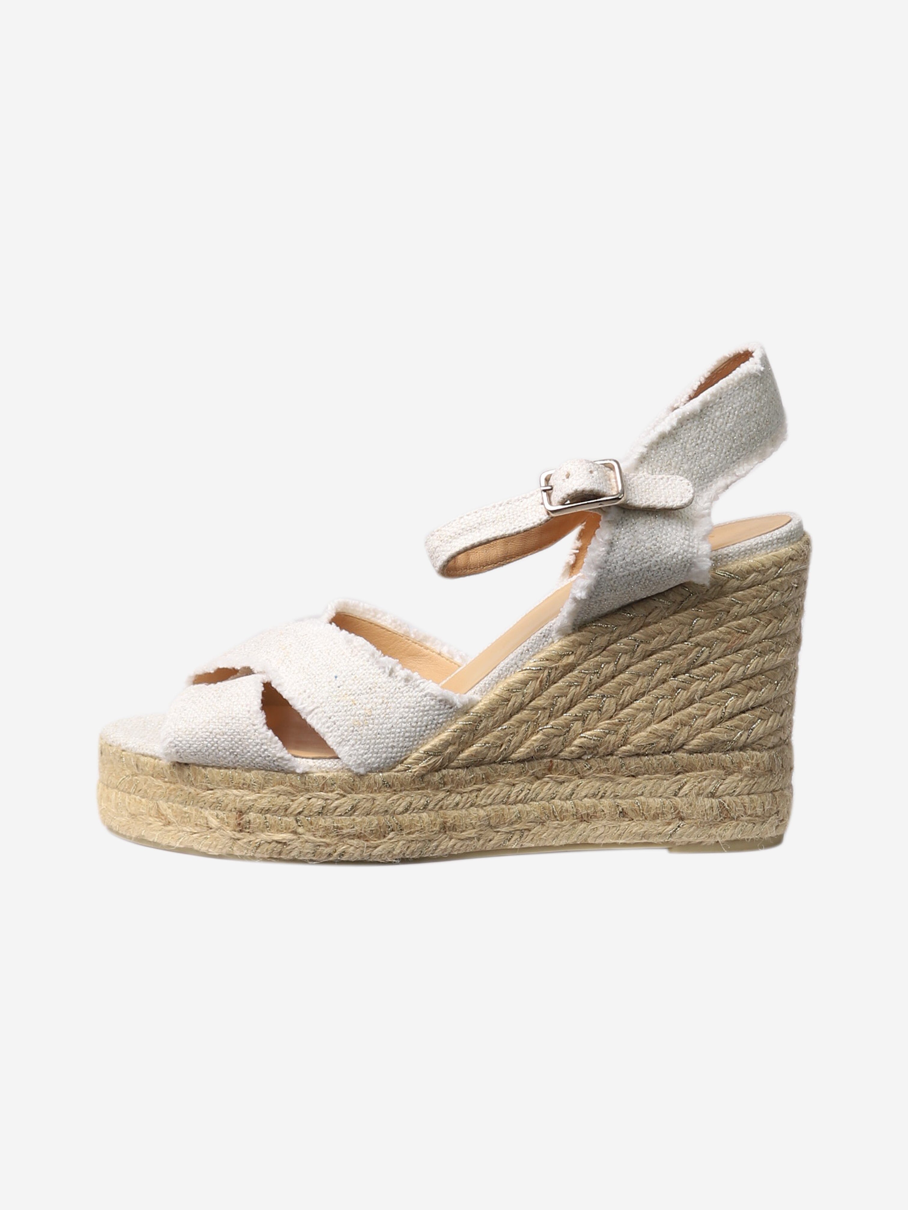 Castaner pre owned white sparkly espadrille wedge sandal heels size EU 41 Sign of the Times