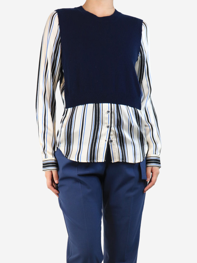 Navy cashmere jumper with silk stripe sleeve - size M Knitwear Veronica Beard 