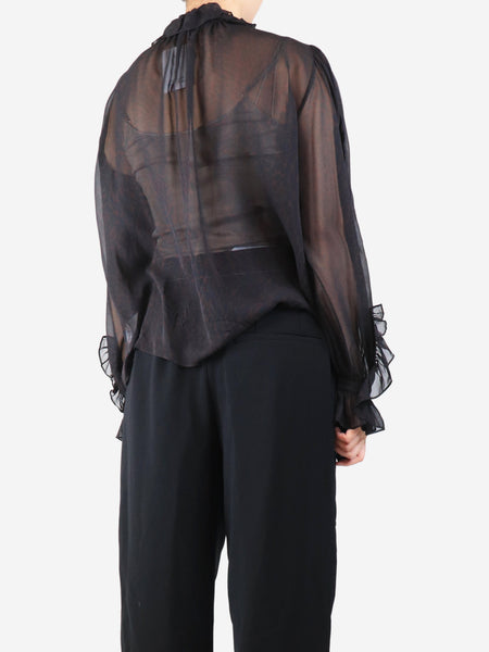 Brown sheer leopard print chiffon blouse - size M alternate image