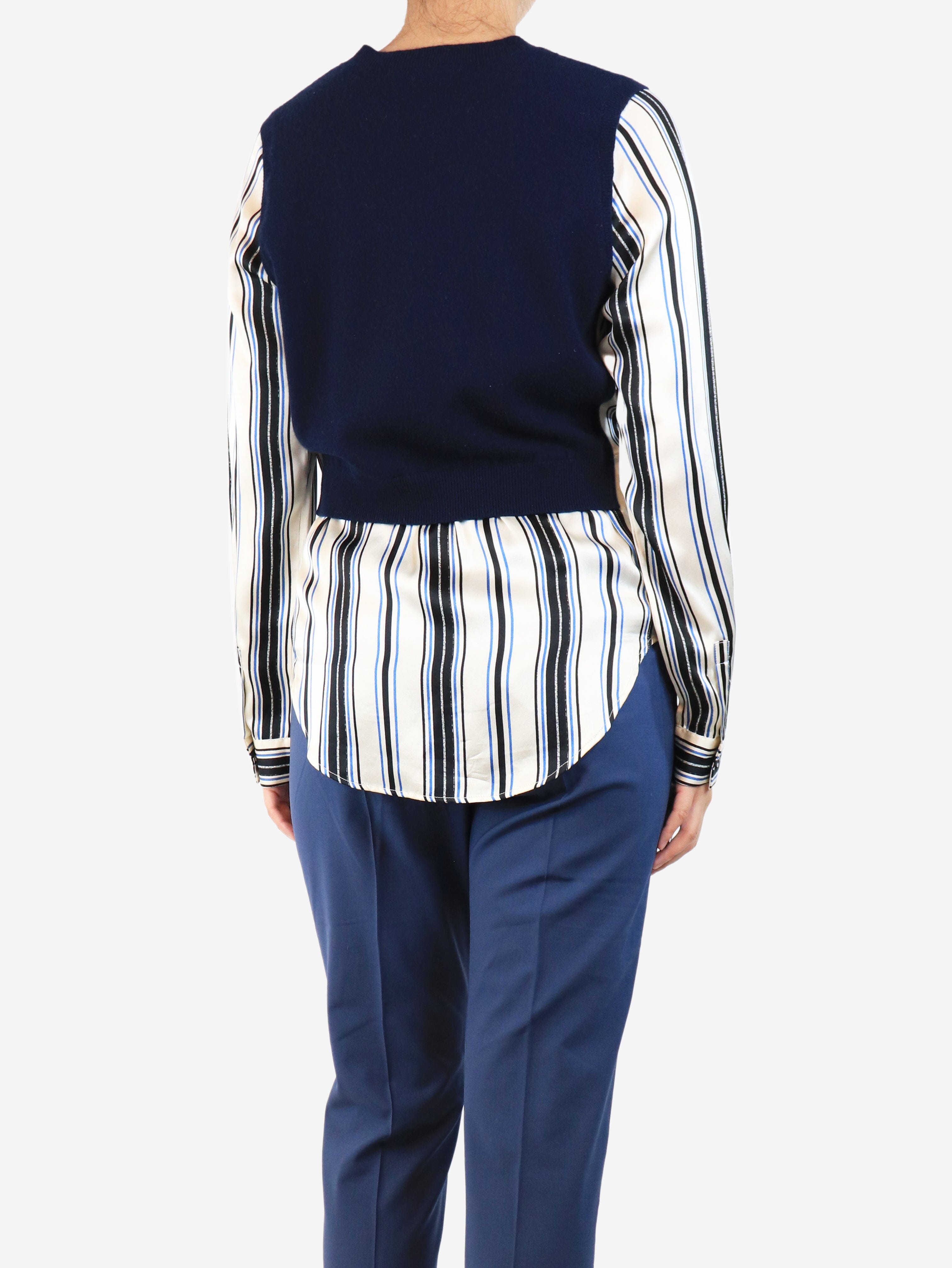 Navy cashmere jumper with silk stripe sleeve - size M Knitwear Veronica Beard 