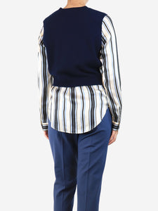 Veronica Beard Navy cashmere jumper with silk stripe sleeve - size M
